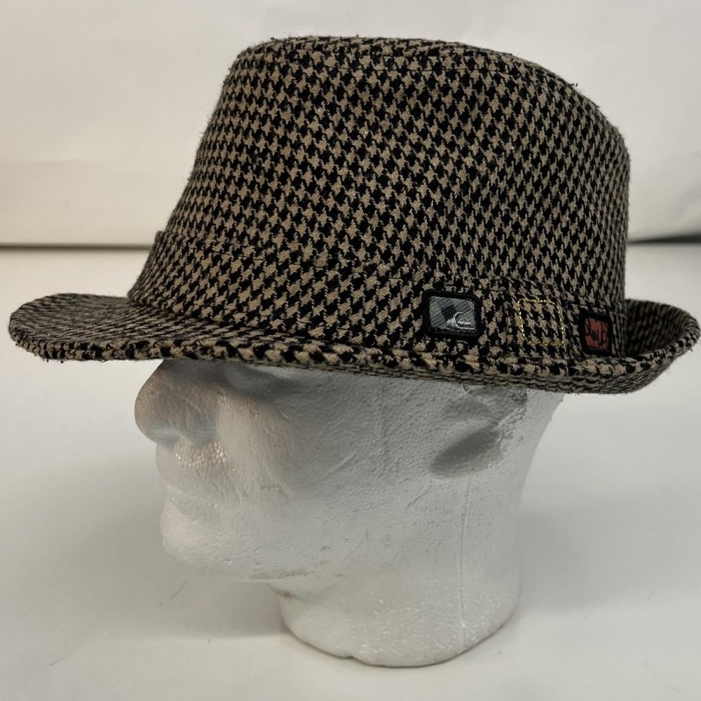 Quiksilver Hat Fedora Fitted Mens L/XL Brown Black Houndstooth Wool Blend